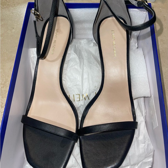 STUART WEITZMAN Amelina 75 Leather Ankle Strap Heel Sandals Black Size 12 US - Picture 3 of 9